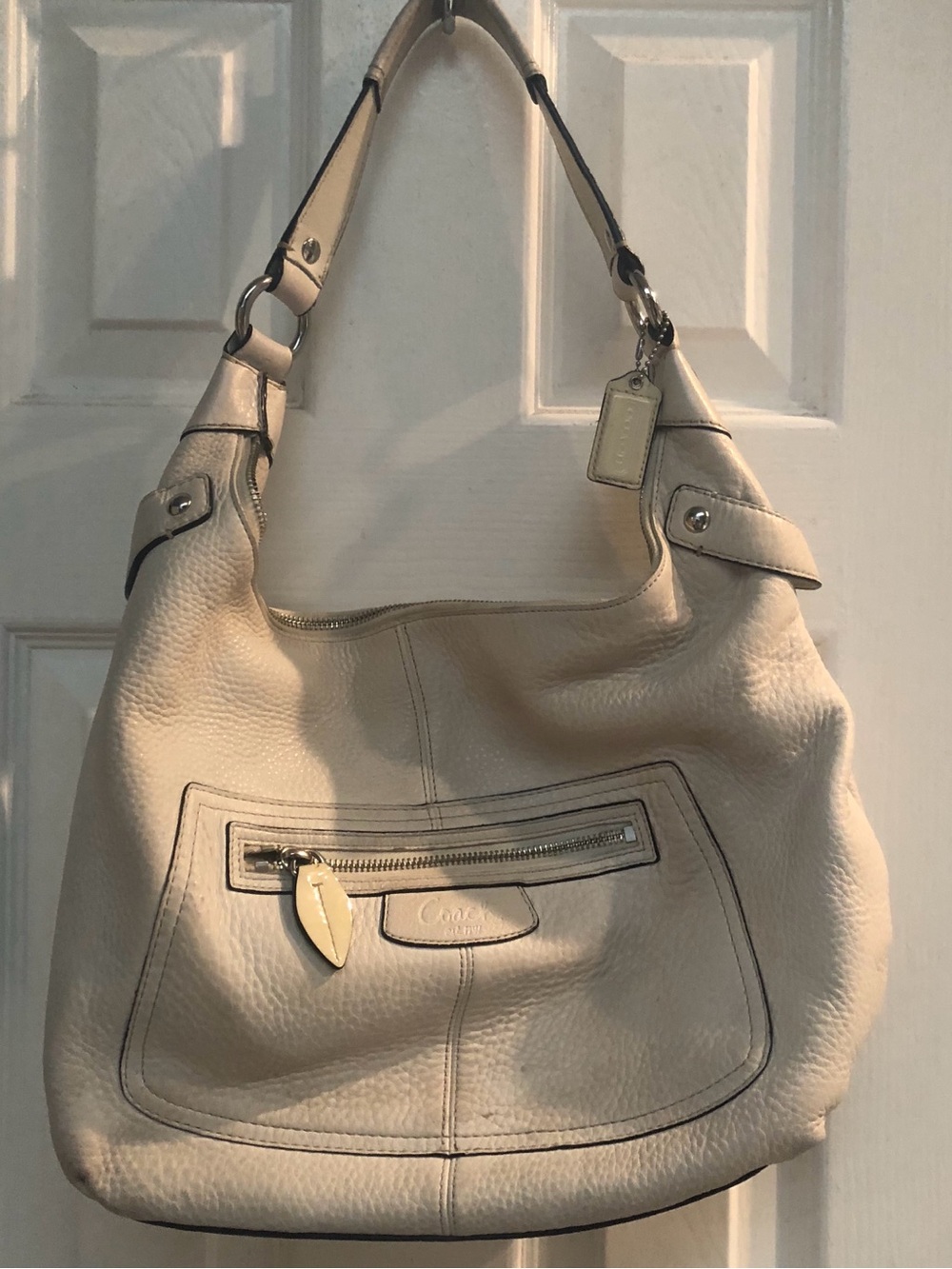 Coach Cream Pebbled Leather Shoulder Hobo